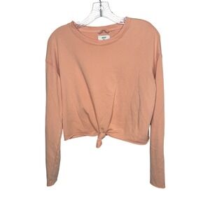 Aerie Coral Pink‎ Long Sleeve Cropped Tie Front Sweatshirt Womens XS